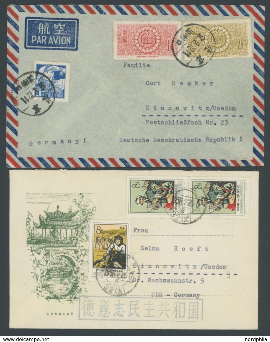 CHINA - VOLKSREPUBLIK 1956-58, 5 Briefe Und Eine Karte Mit Bunter Frankatur In Die DDR, Bedarfserhaltung - Ungebraucht