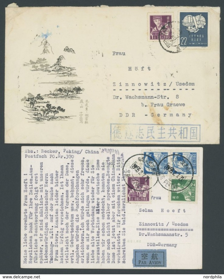 CHINA - VOLKSREPUBLIK 1956-58, 5 Briefe Und Eine Karte Mit Bunter Frankatur In Die DDR, Bedarfserhaltung - Unused Stamps