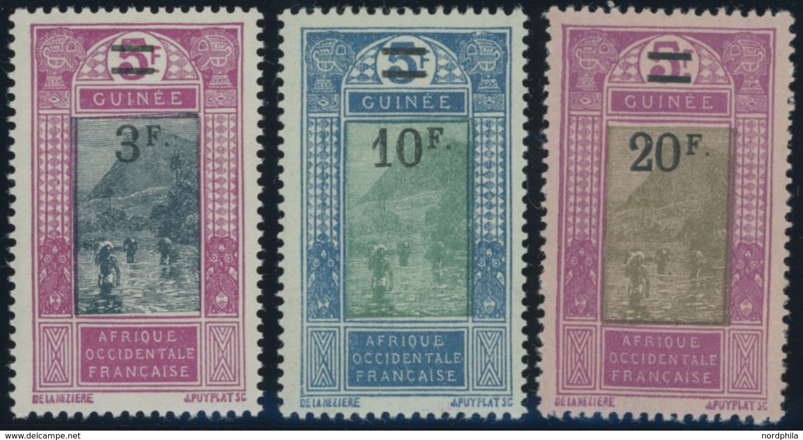 FRANZÖSISCH-GUINEA 114-16 **, 1924/27, 3 - 20 Fr. Landschaften, Postfrisch, 3 Prachtwerte - Other & Unclassified