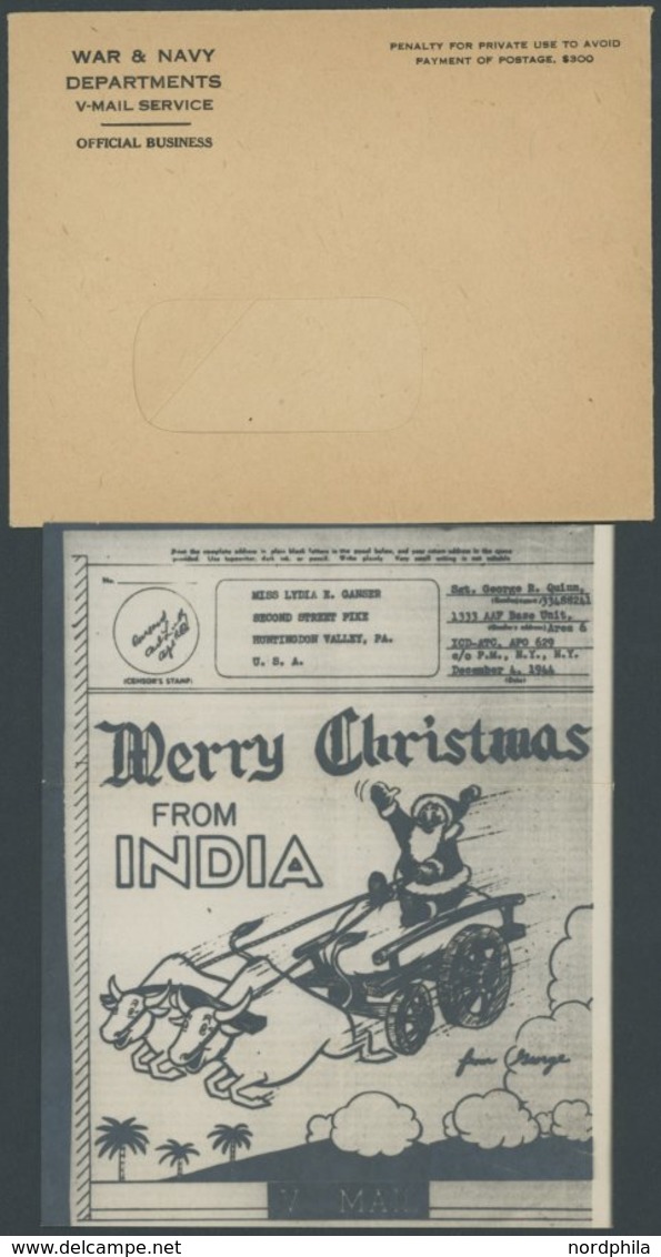 1944, Merry Christmas From India, V-Mail Mit Weihnachtsmann Auf Schlitten Von APO 629 (Indien, Gefaltet), Dazu V-Mail Se - Autres & Non Classés