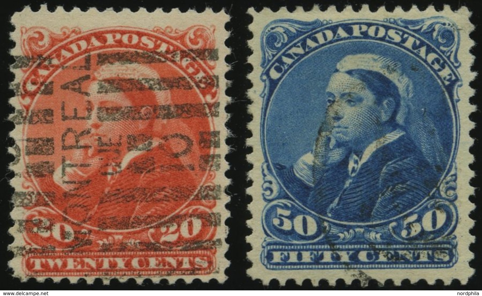 KANADA 36/7 O, 1863, 20 Und 50 C. Königin Viktoria, 2 Prachtwerte, Mi. 135.- - Used Stamps