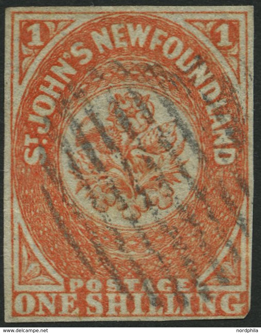 KANADA - NEUFUNDLAND 9b O, 1860, 1 Sh. Orange (SG.-Nr. 15) Untere Rechte Ecke Minimal Tangiert Sonst Vollrandiges Pracht - 1857-1861