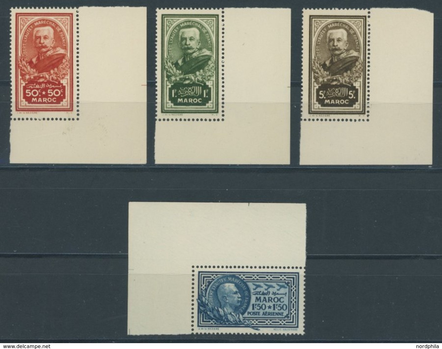 MAROKKO 123-26 **, 1935, Marschall Lyautey Aus Der Rechten Unteren Bogenecke, Postfrischer Prachtsatz - Unused Stamps
