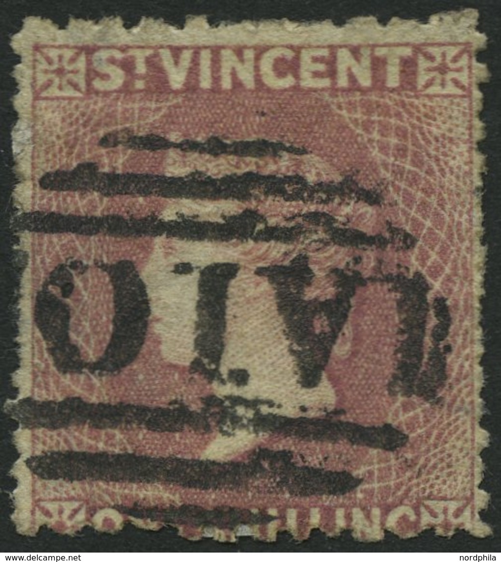 ST. VINCENT 12bE O, 1873, 1 Sh. Lilarosa, Gezähnt 12:15, üblich Gezähnt Pracht, Signiert Köhler, Mi. 550.- - St.Vincent (...-1979)