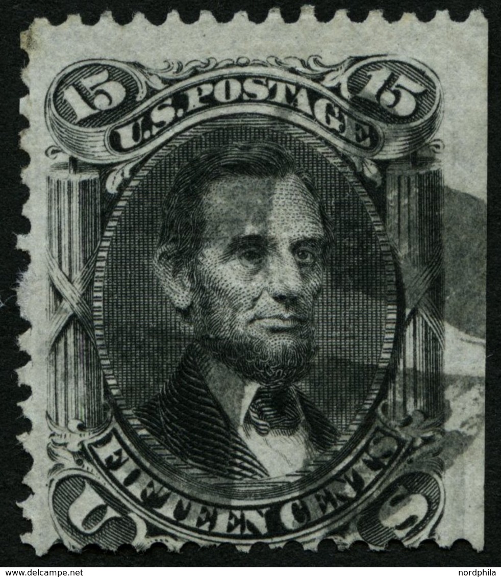 USA 22W O, Scott 98, 1861, 15 C. Lincoln, Waffeleinpressung Type VII, Rechts Ungezähnt (Randstück), üblich Gezähnt Prach - Used Stamps