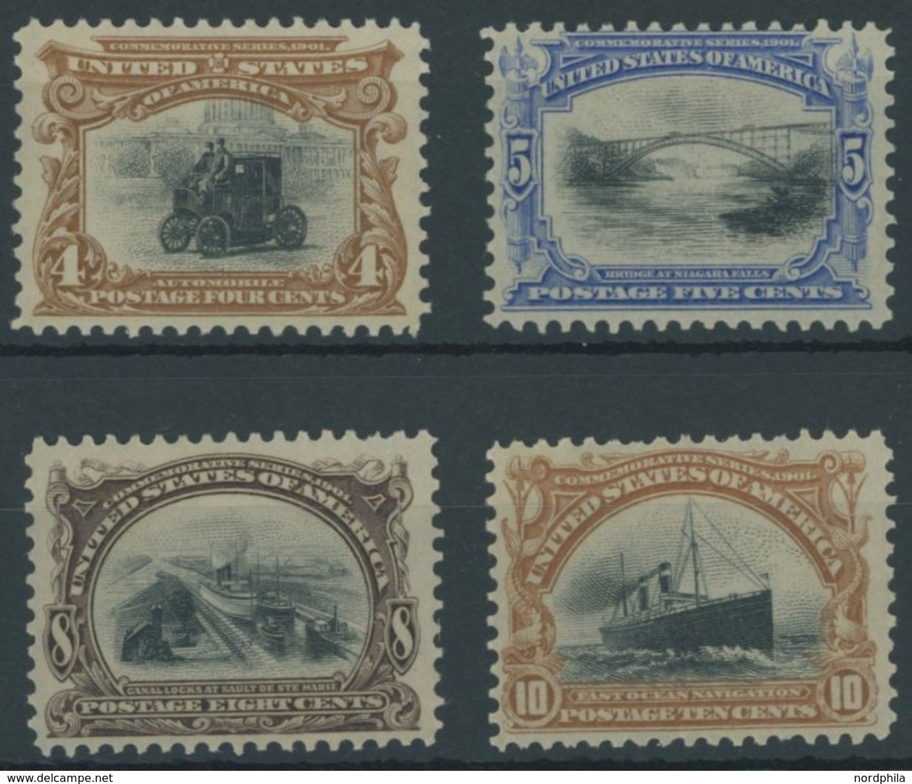 USA 134-37 *, Scott 296-99, 1901, 4 - 10 C. Panamerikanische Ausstellung, Falzreste, 4 Prachtwerte, $ 350 - Gebraucht