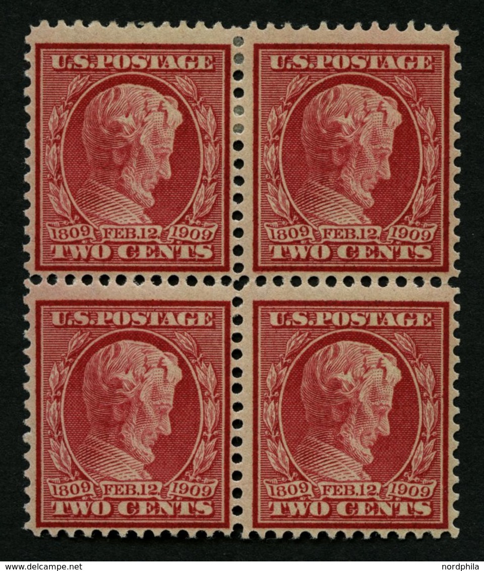 USA 175Ay VB **,* , Scott 369, 1909, 2 C. Lincoln, Wz. 1, Gezähnt L 12, Bläuliches Papier, Im Viererblock, 2 Werte Postf - Gebraucht