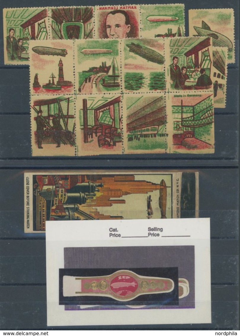 1928/30, Zeppelin-Kuriosum: 13 Abziehbilder In Briefmarkenform Als Zusammendruck, Dazu Streichholzschachtelhülle Und 5 Z - Oblitérés