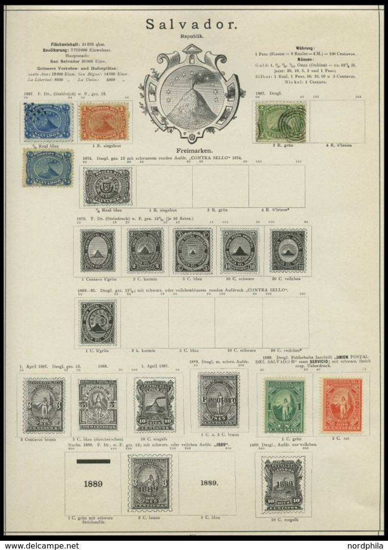 SLG. ÜBERSEE *,o,Brief , 1866-89, alter kleiner Sammlungsteil Mittelamerika von 88 Werten und 2 Belegen (u.a. Halbierung