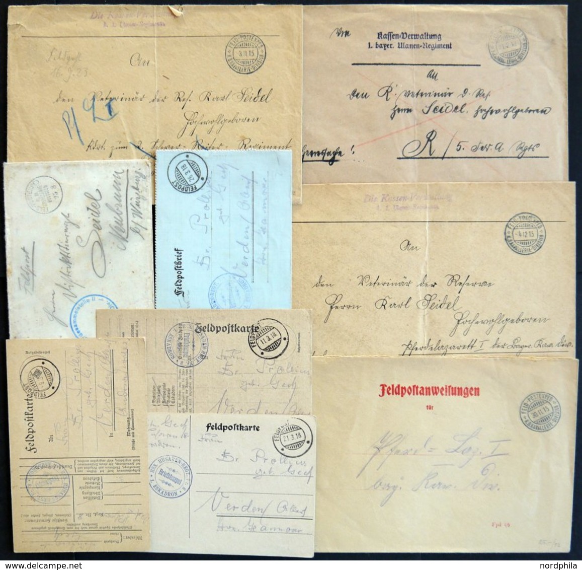 1915/8, Deutsche Reiterei (Husaren, Kavallerie, Ulanen), 9 Verschiedene Belege Feldpost Bzw. Heeressachen Mit Entspreche - Unclassified