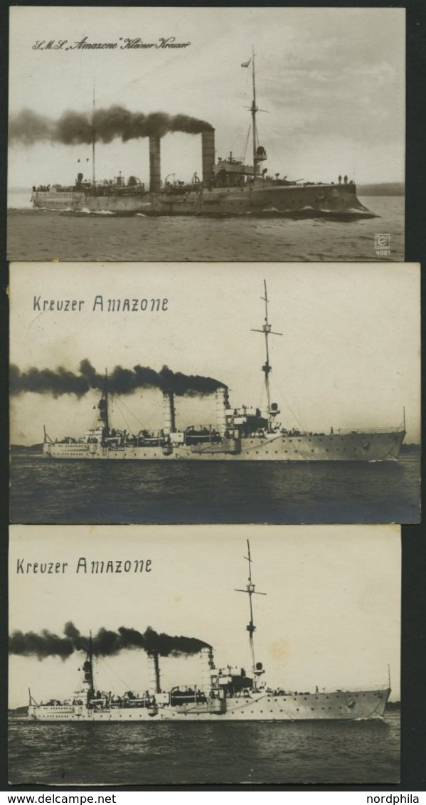 ALTE POSTKARTEN - SCHIFFE KAISERL. MARINE BIS 1918 S.M.S. Amazone, 3 Karten - Krieg