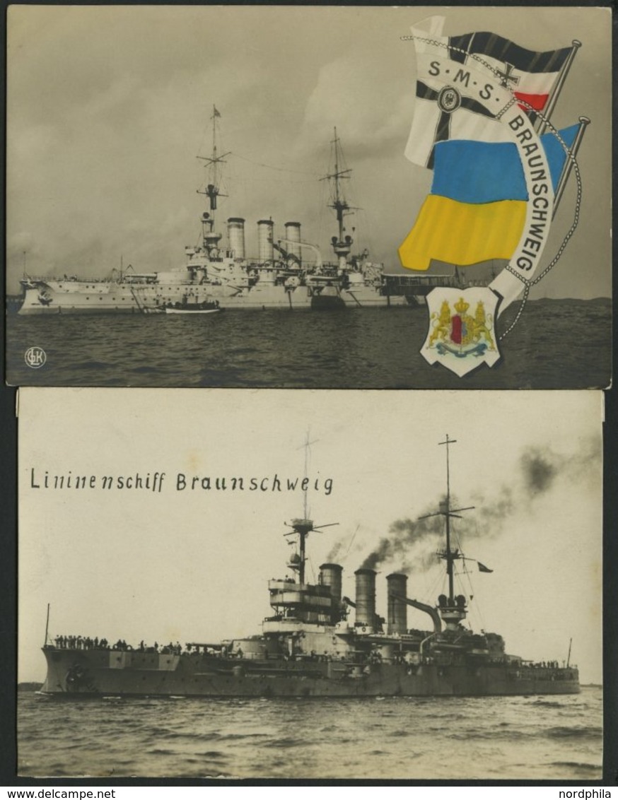 ALTE POSTKARTEN - SCHIFFE KAISERL. MARINE BIS 1918 S.M.S. Braunschweig, 2 Ungebrauchte Karten - Guerre