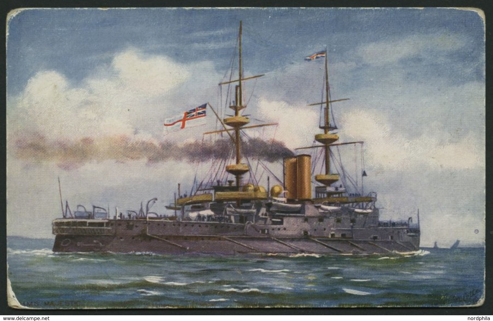 GROSSBRITANNIEN H.M.S. Majestic -Battleship, Farbige Künstlerkarte, Ungebraucht, Feinst - Sonstige & Ohne Zuordnung