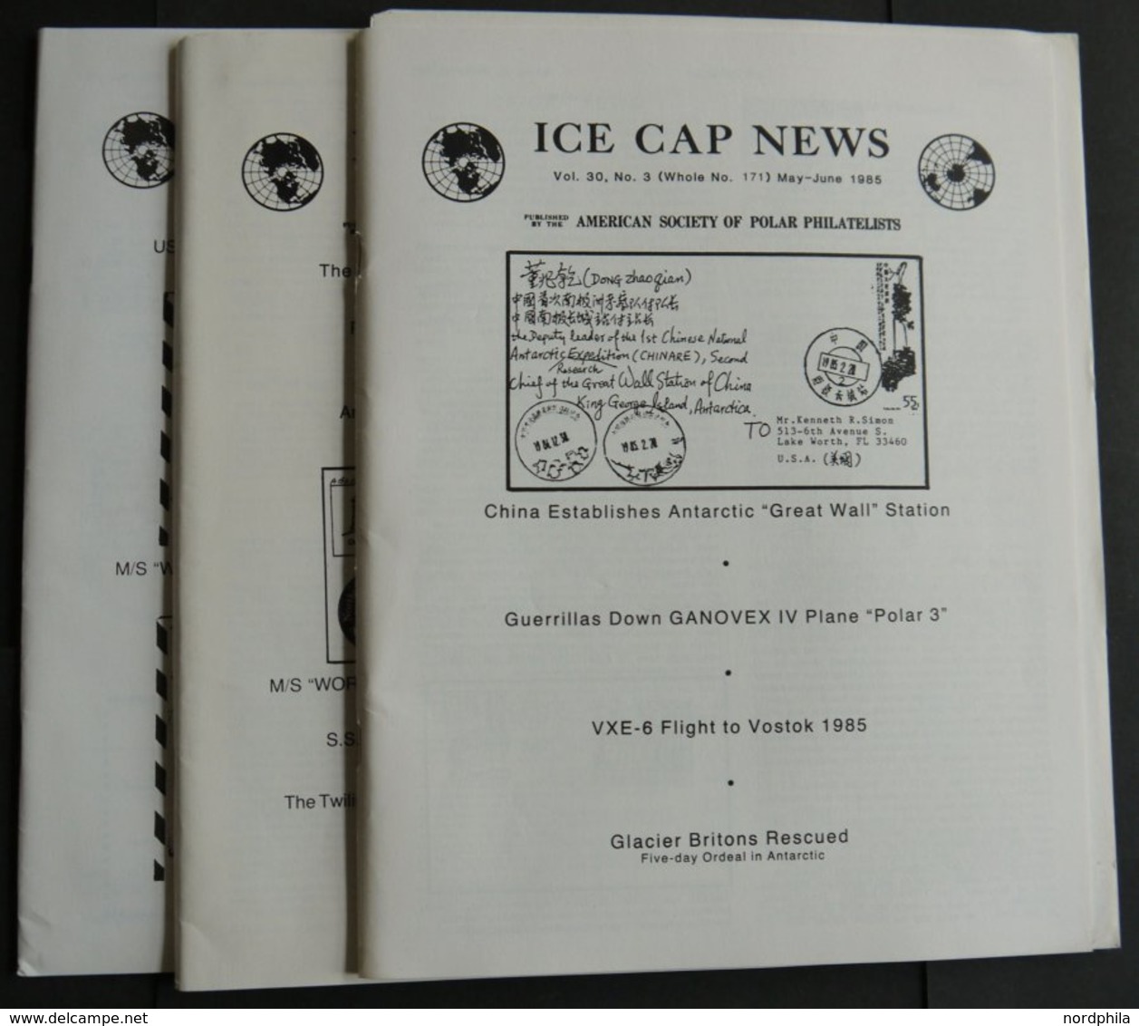 PHIL. LITERATUR Ice Cap News, No. 3, 5 Und 6, 1985, U.a. Mit: China Establishes Antartic Grest Wall Station, USCGC Polar - Philately And Postal History