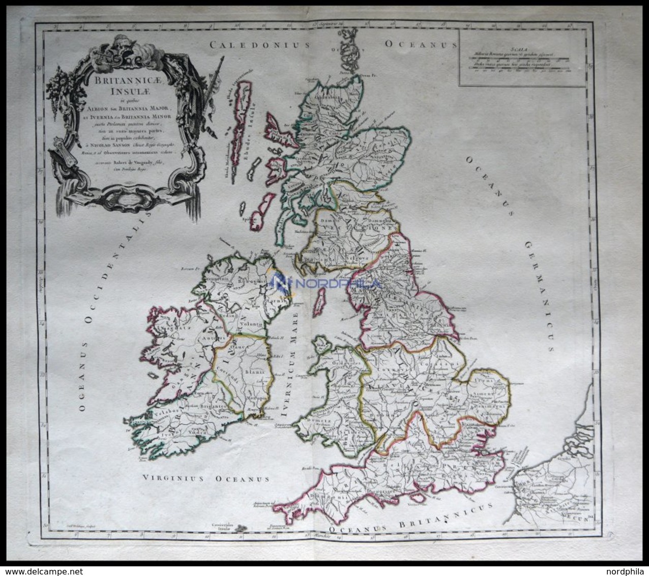 Großbritannien Und Irland, Britannicae Insulae, Grenzkolorierter Ku- St. Von Robert Du Vaugondy Aus Atlas Universel, 178 - Sonstige & Ohne Zuordnung