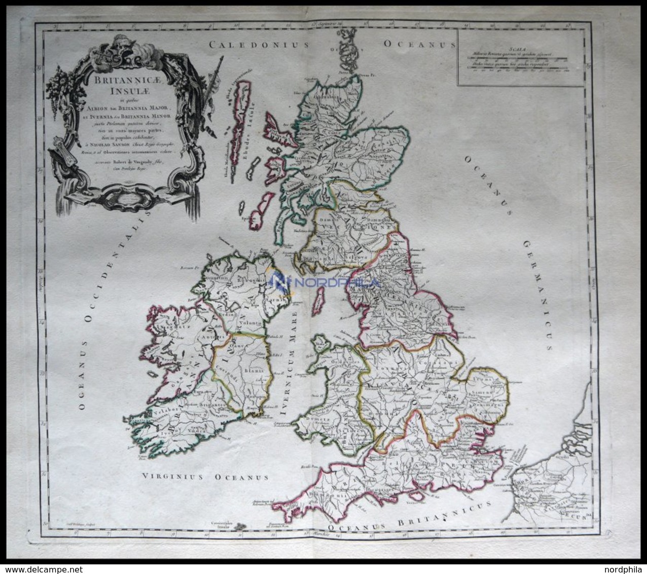 Großbritannien Und Irland, Britannicae Insulae, Grenzkolorierter Ku- St. Von Robert Du Vaugondy Aus Atlas Universel, 178 - Autres & Non Classés