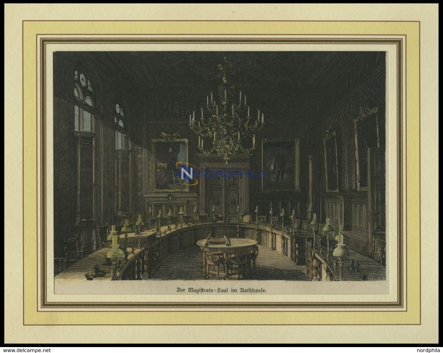 BERLIN: Der Magistrats-Saal Im Rathaus, Kolorierter Holzstich Um 1880 - Lithographies