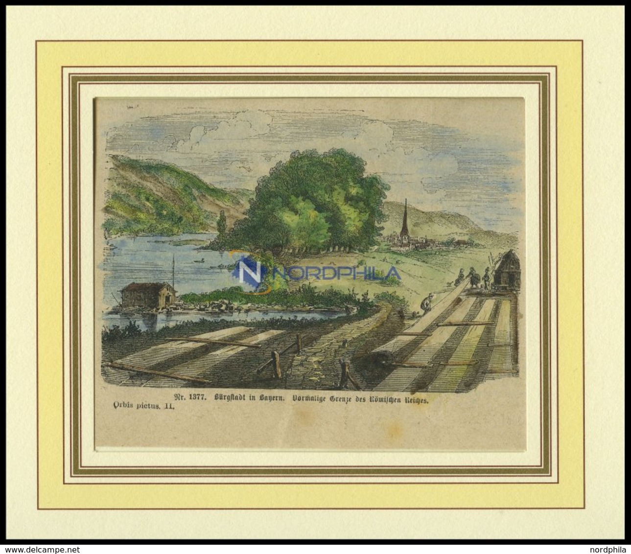 BÜRGSTADT, Gesamtansicht, Kolorierter Holzstich Von König Von 1865 - Lithographies