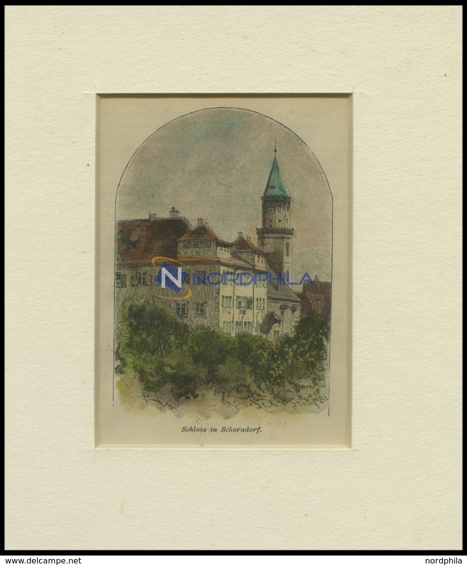 SCHORNDORF: Das Schloß, Kolorierter Holzstich Um 1880 - Lithographien