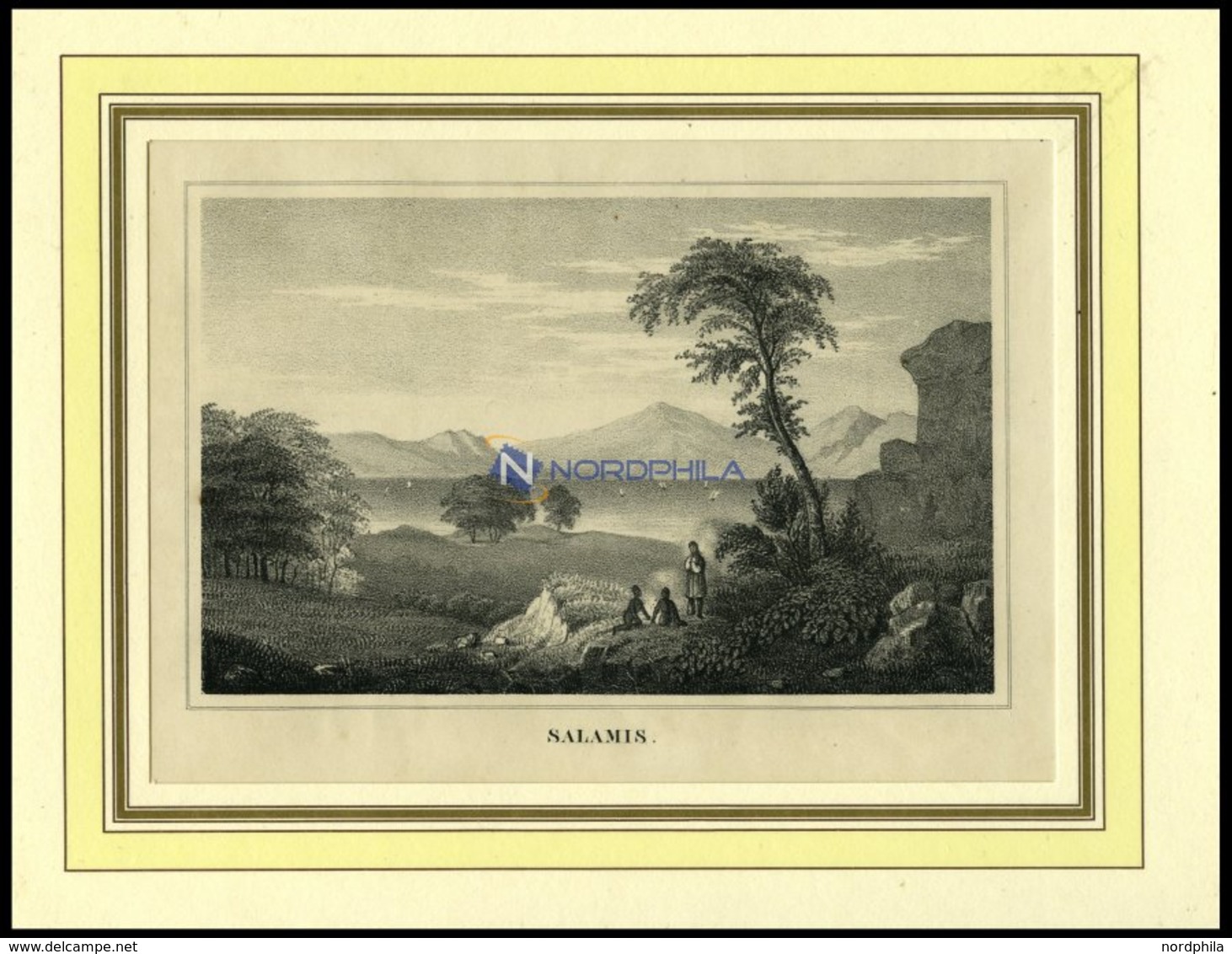 SALAMIS, Gesamtansicht, Lithografie Um 1840 - Lithographies