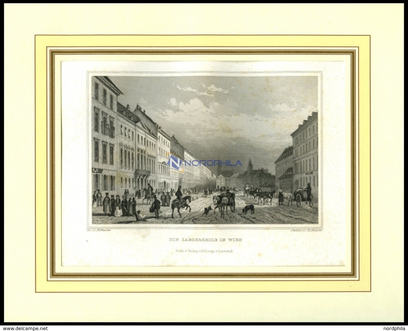 WIEN: Die Laegerzeile Mit Hübscher Personenstaffage Im Vordergrund, Stahlstich Von Hoffmeister/Hoffmeister, 1840 - Lithographien