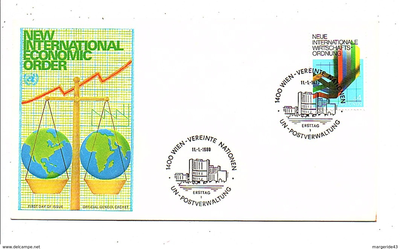 NATIONS UNIES VIENNE FDC 1980 NOUVEL ORDRE ECONOMIQUE INTERNATIONAL - FDC