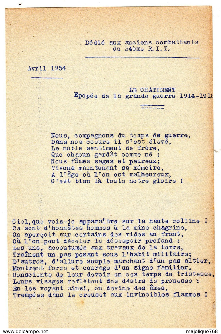 bulletin N°17 juin 1954 les anciens combattants du 34e territorial 1914-1918 -
