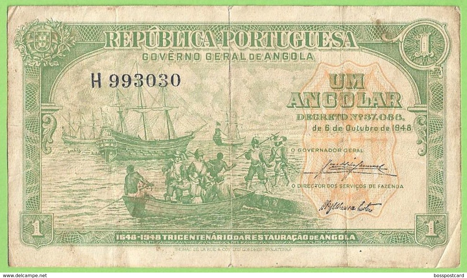 Angola - Nota 1 Angolar De 1948 - Numismática - Notafilia - República Portuguesa - Portugal - Angola