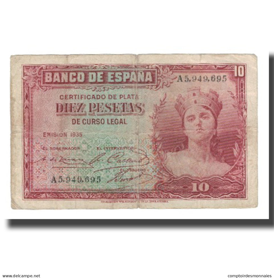 Billet, Espagne, 10 Pesetas, 1935, KM:86a, TB - 10 Peseten