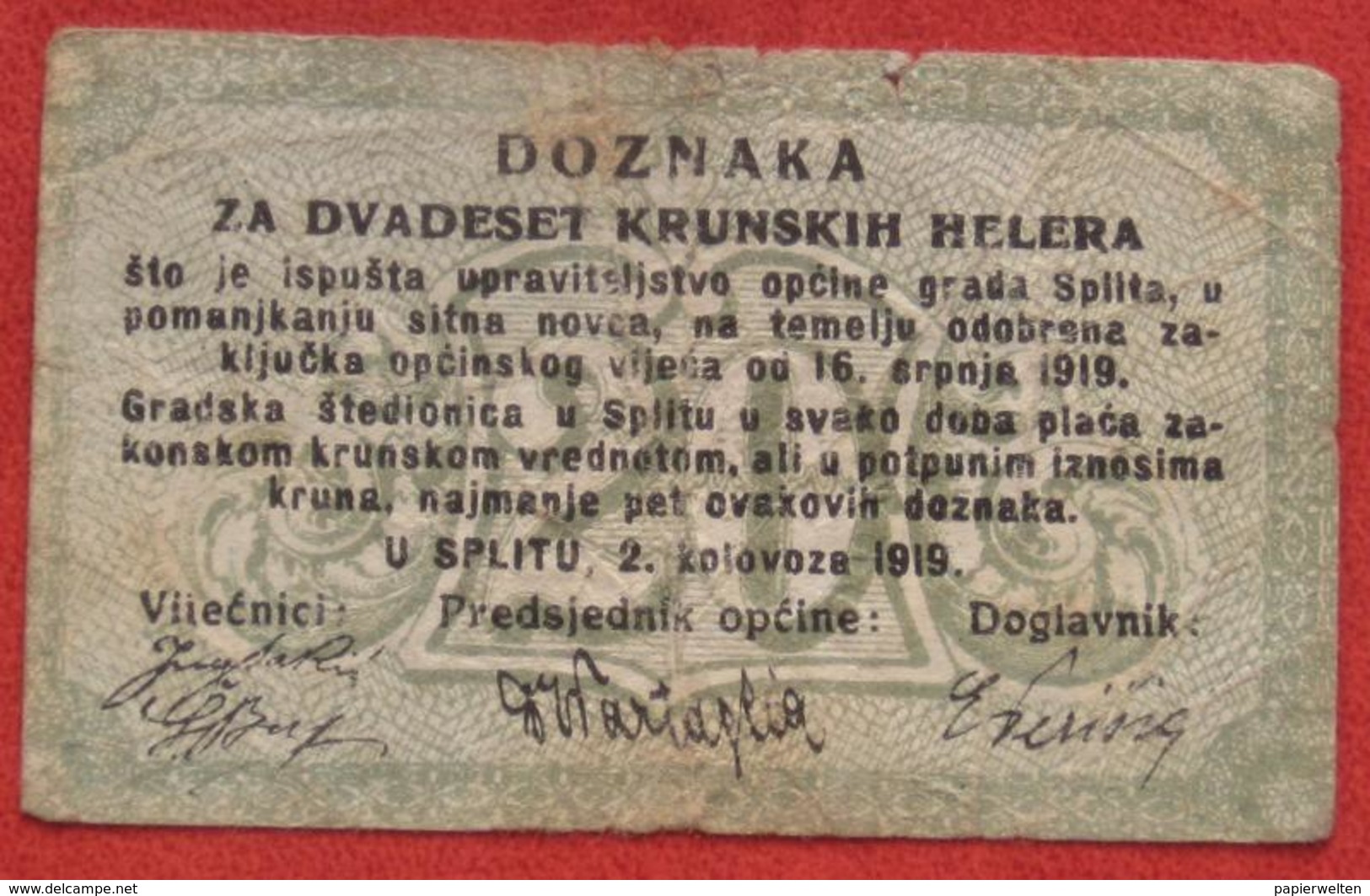 Croatia Notgeld - Split 20 Krunskih Helera 1919 - Kroatien