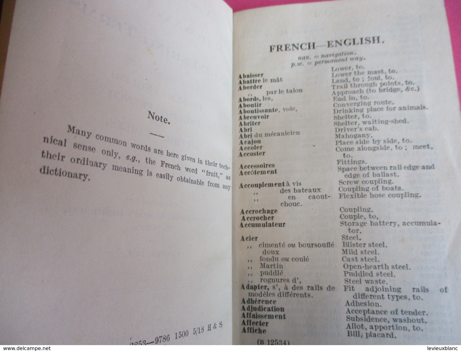 Petit Dictionnaire/Vocabulary Of Railway,Canal And Engineering Terms/French-English;English-French/London /1916 TRA50 - 1914-18