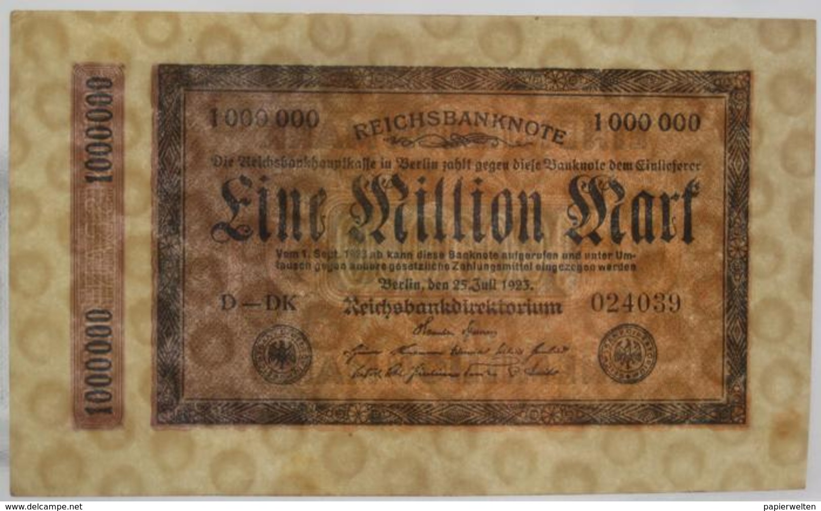 1000000 Mark 25.7.1923 (WPM 93) 1 Million - 1 Miljoen Mark