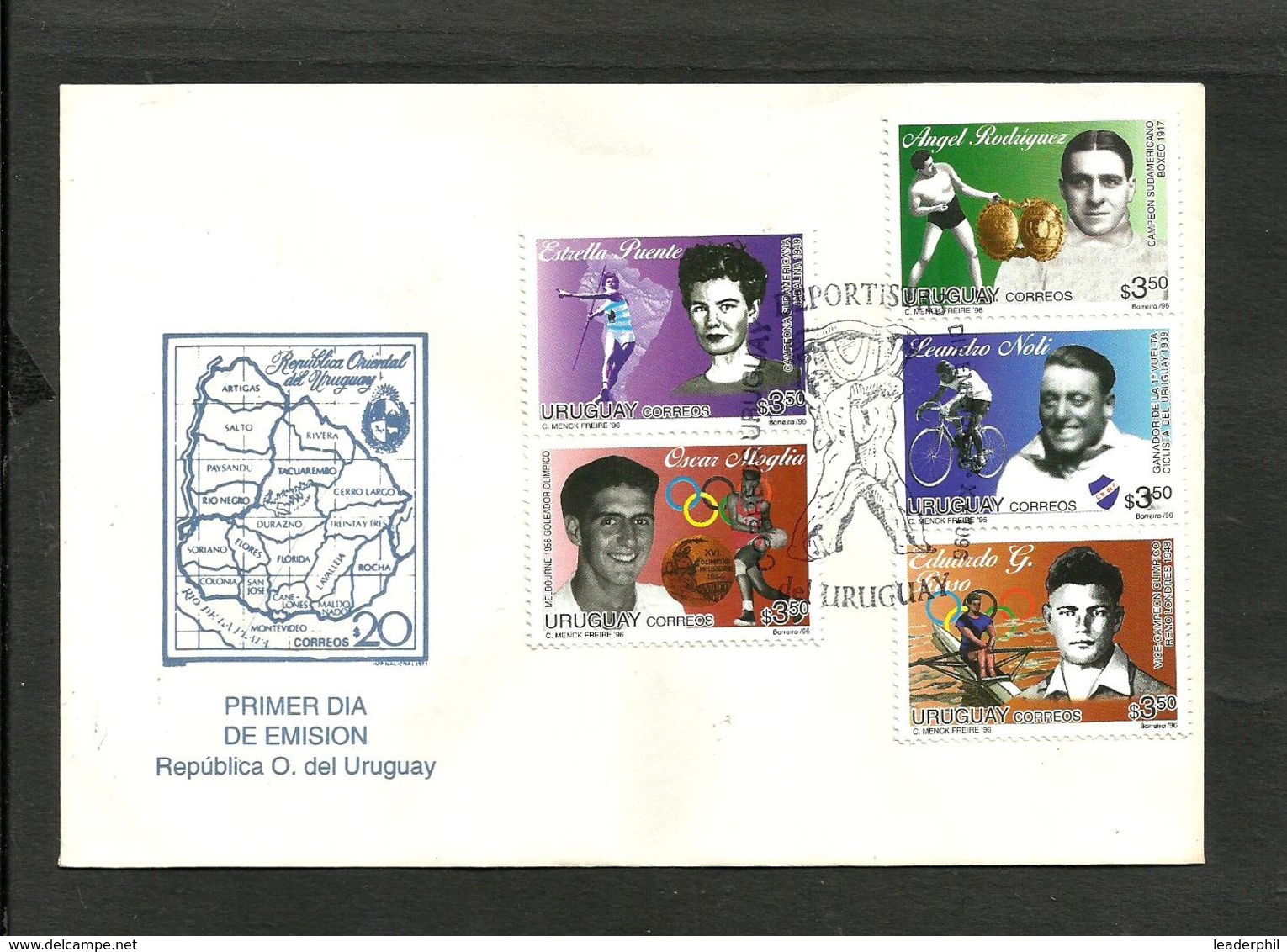 URUGUAY 1995 URUGUAYAN SPORTSPEOPLE, FDC - Uruguay