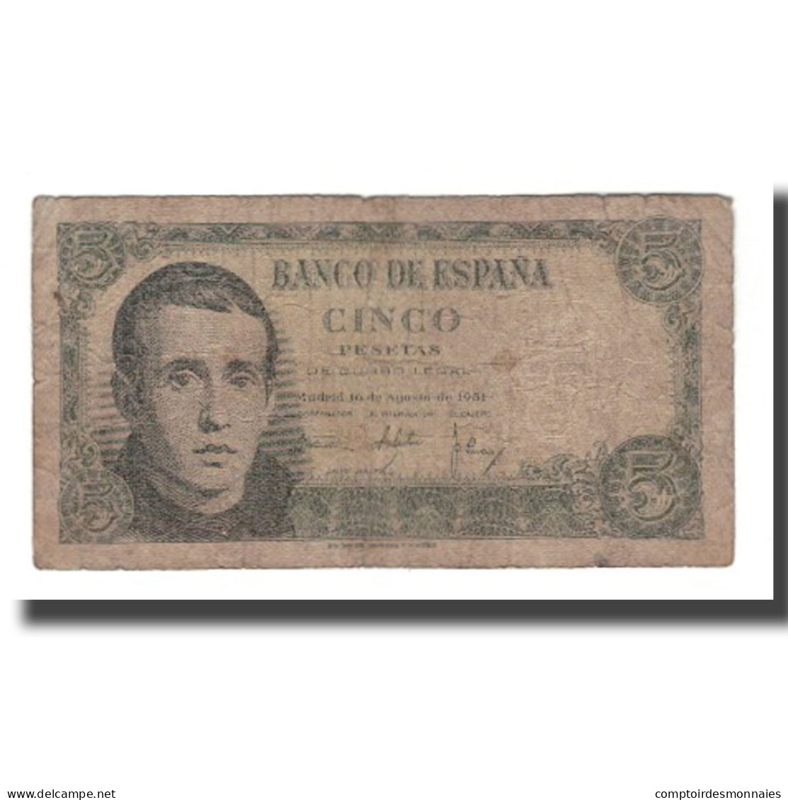 Billet, Espagne, 5 Pesetas, 1951, 1951-08-16, KM:140a, B - 5 Pesetas