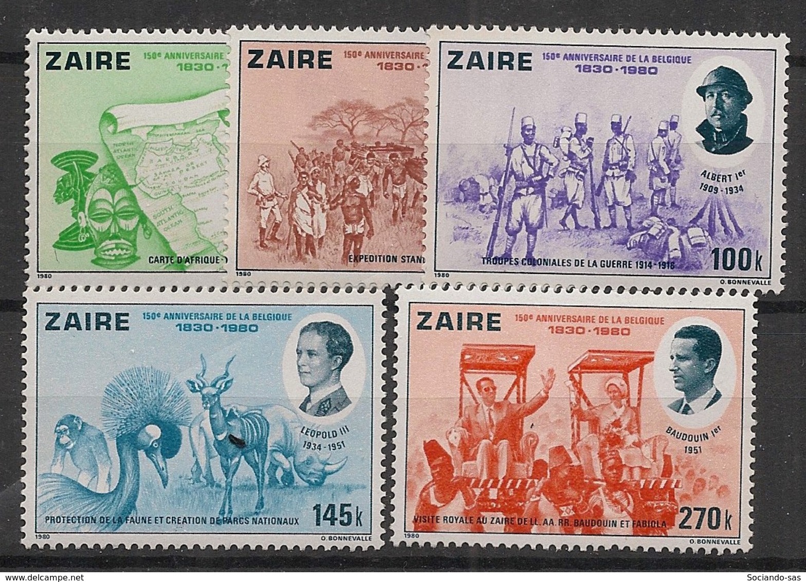 Zaire - 1980 - N°Yv. 1003 à 1007 - Belgique - Neuf Luxe ** / MNH / Postfrisch - Unused Stamps