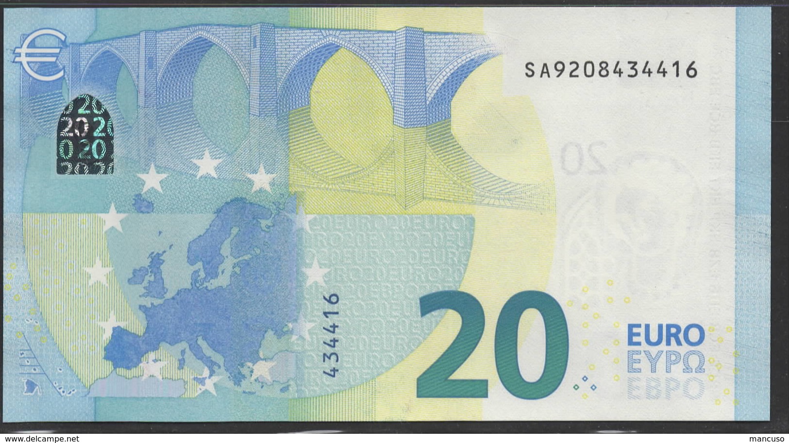 &euro; 20 ITALIA SA S006 I6  LAST POSITION DRAGHI  UNC - 20 Euro