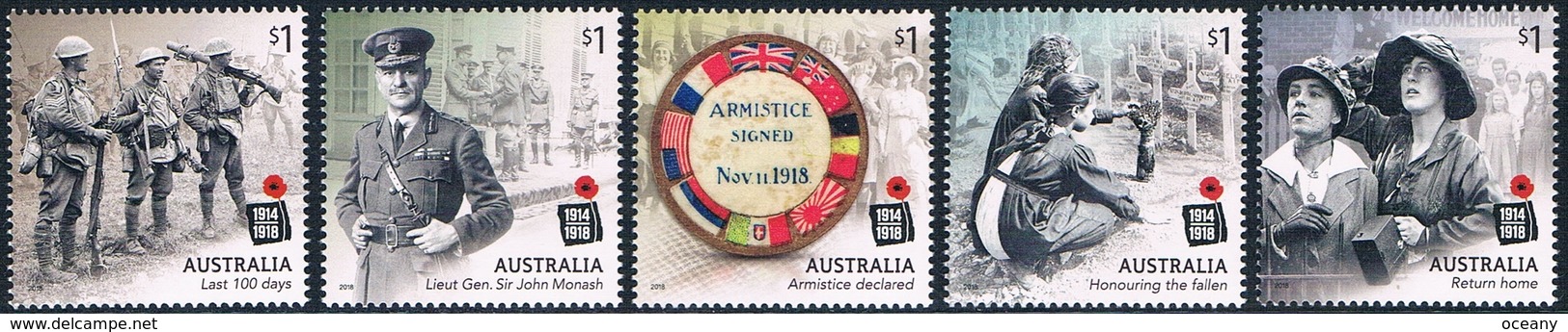 Australie - Centenaire De La Fin De La 1ère Guerre Mondiale 4675/4679 (année 2018) ** - Mint Stamps