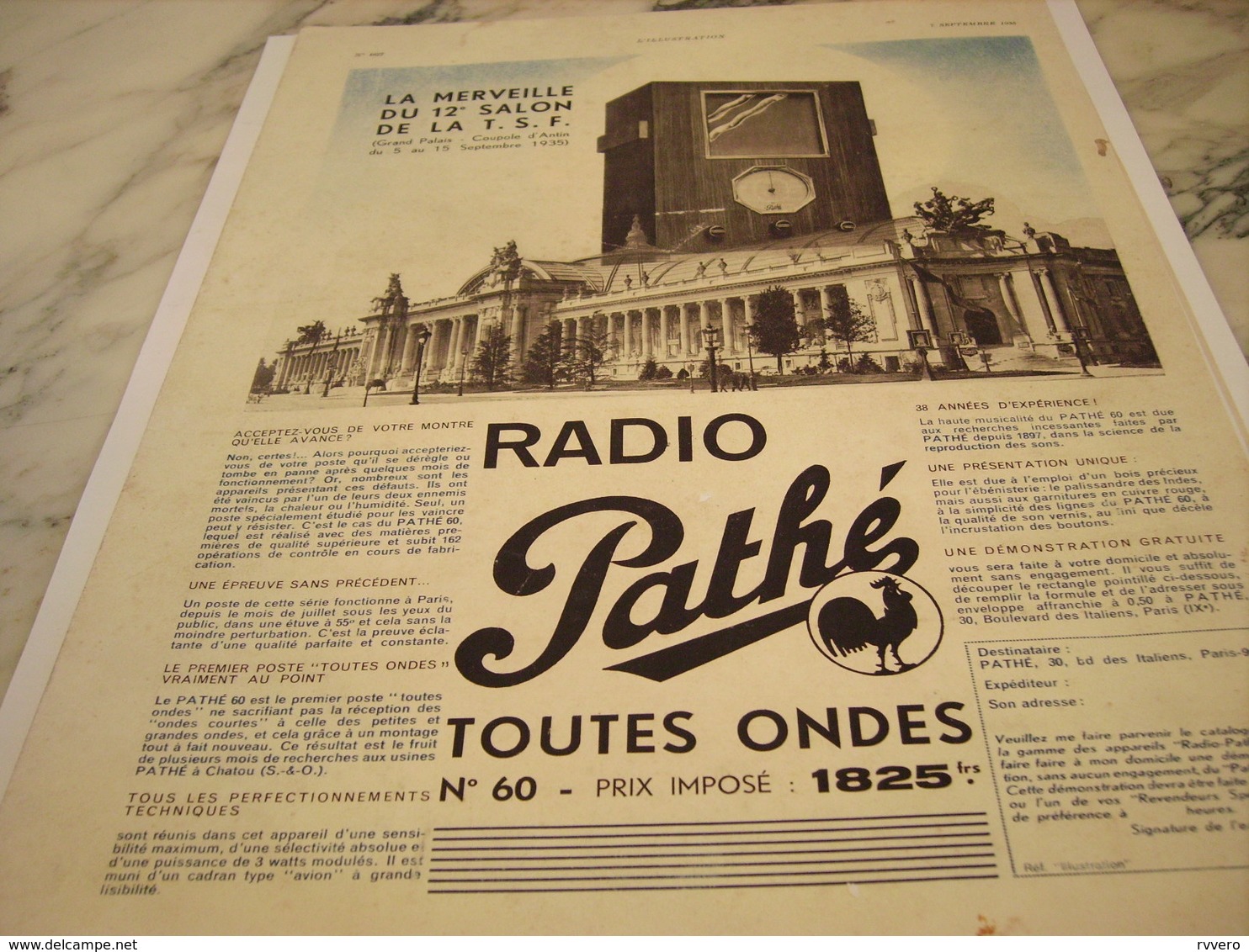 ANCIENNE PUBLICITE TOUTES ONDES  RADIO PATHE 1935 - Other & Unclassified