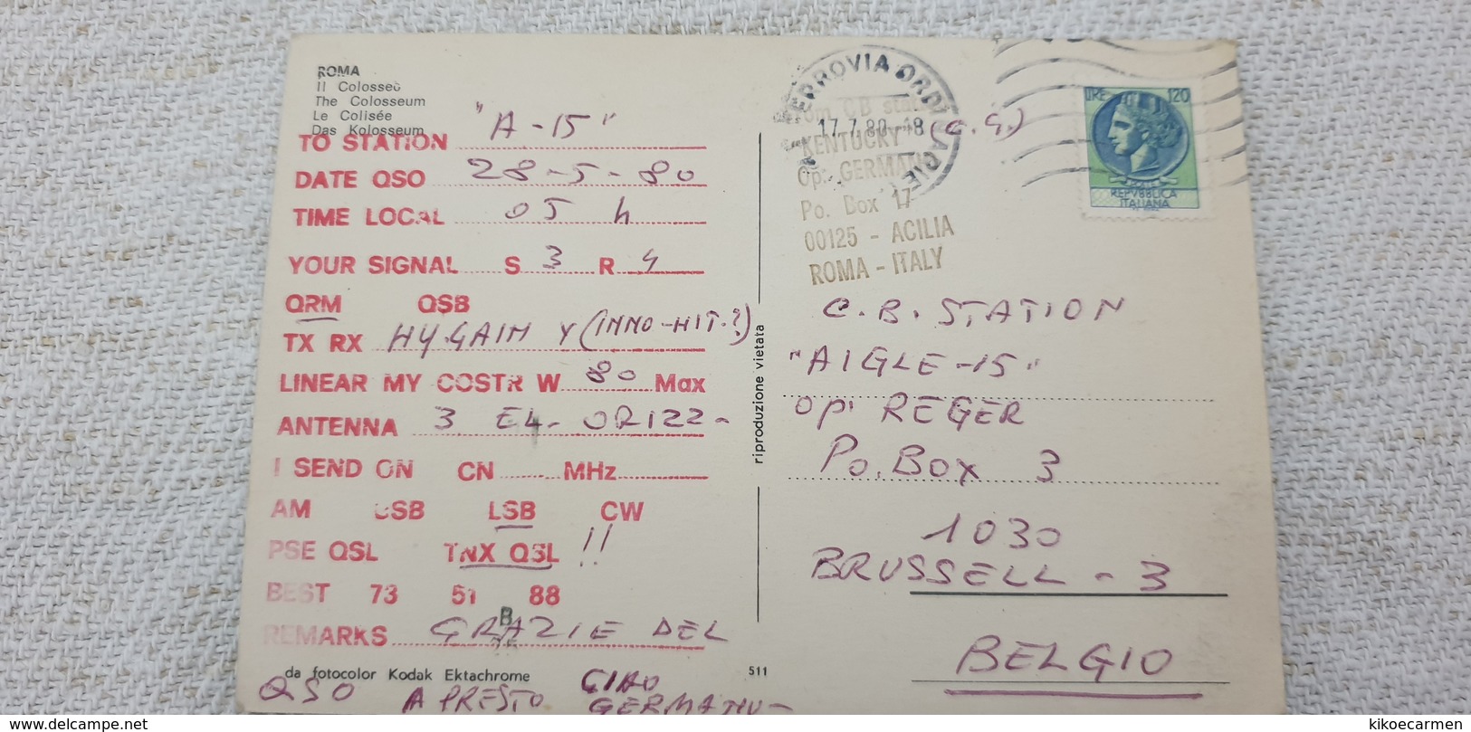 CB STATION "KENTUCKY" Radio ANTENNA Signal Proof Italia Roma £ 120 1980 Isolated Used On Cover Postcard - Telecom