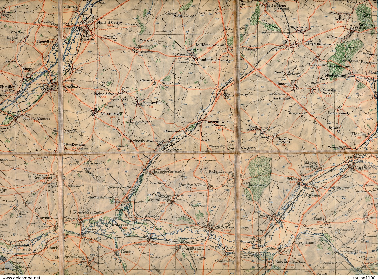 CARTE D ETAT MAJOR ENTOILEE LAON PARPEVILLE CRECY SUR SERRE VOYENNE MARLE EPPES VERVINS GUISE BURELLES AUBENTON SISSONNE - Cartes Topographiques