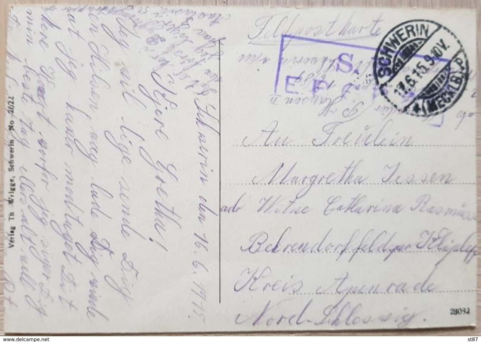 Germany Schwerin Infanterikaserne Feltpost 1915 Kliplev Aabenraa - Altri & Non Classificati