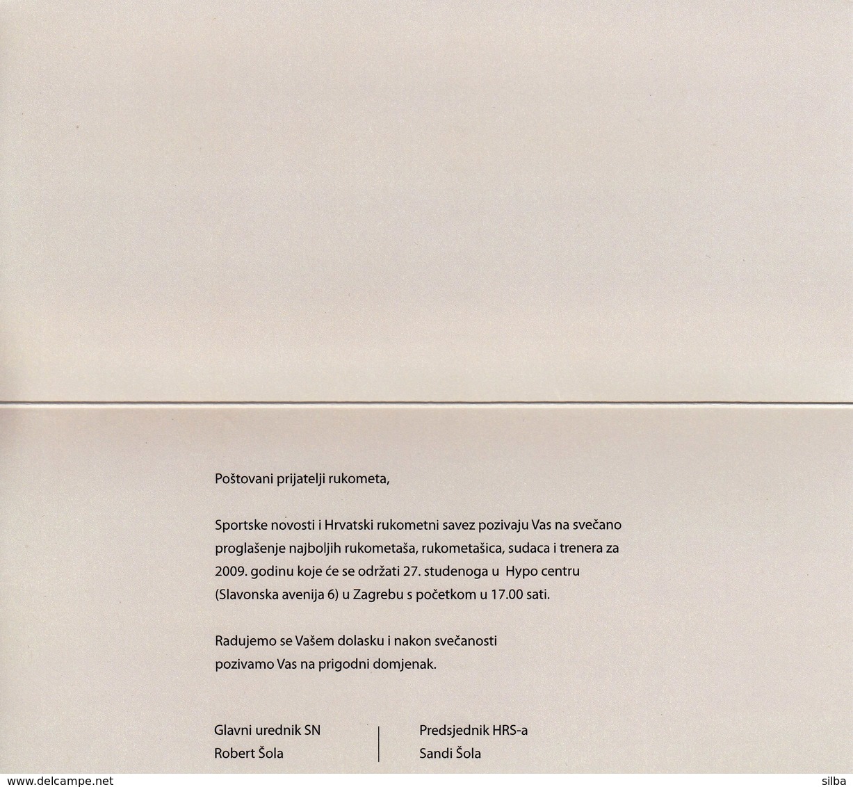 Croatia 2009 / Croatian Handball Federation / Best Players Proclamation / Invitation Card - Handball