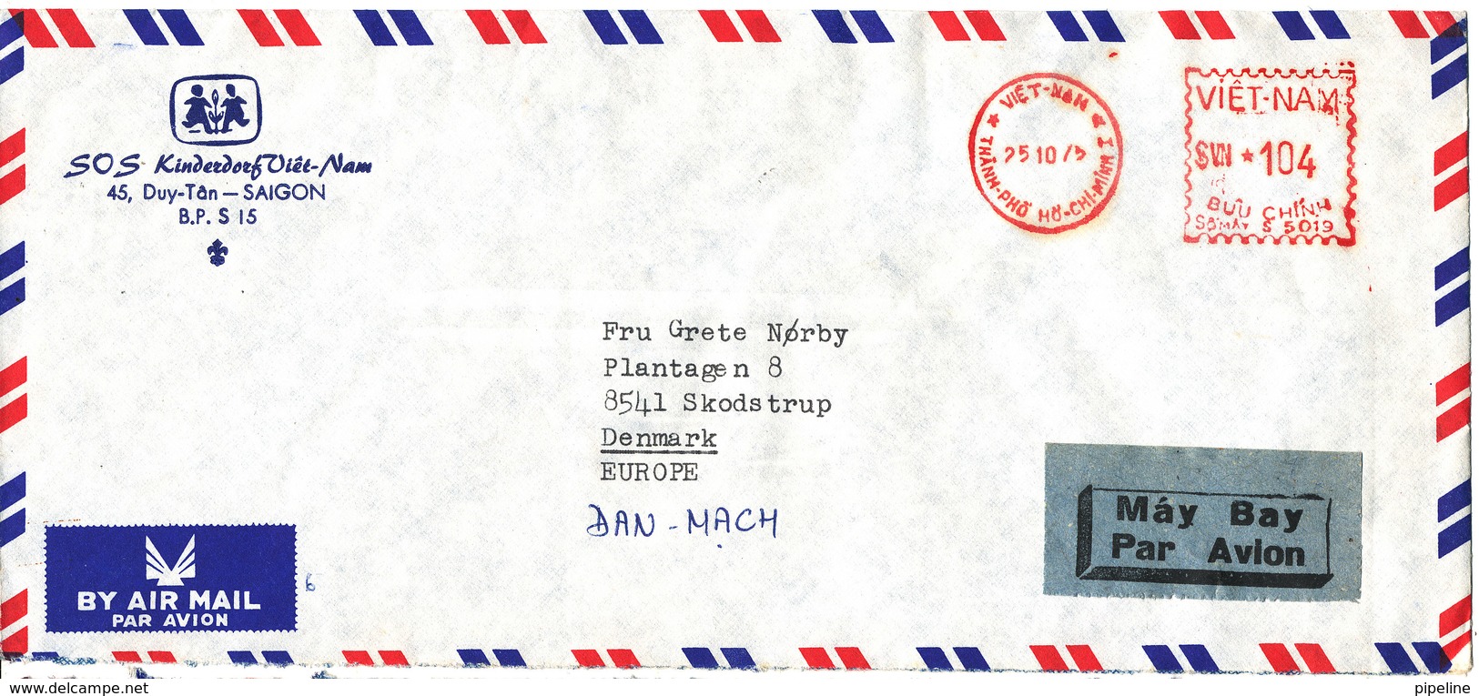 Vietnam Air Mail Cover SOS Children's Village Vietnam With Meter Cancel Sent To Denmark 25-10-1975 - Vietnam