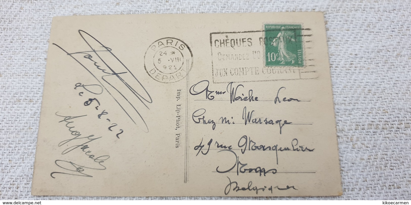 France Used Cover Postcard 1922 CHEQUES ... Isolated - Storia Postale