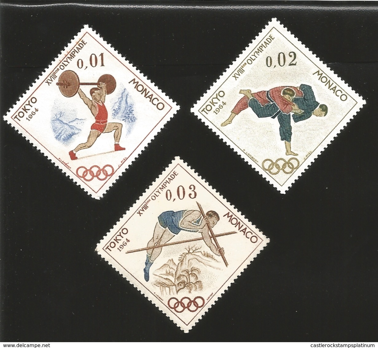 O) 1964 MONACO, OLYMPIC GAMES TOKIO. WEIGHT LIFTER-JUDO-POLET VAULT-SPORTS, MNH - Unused Stamps