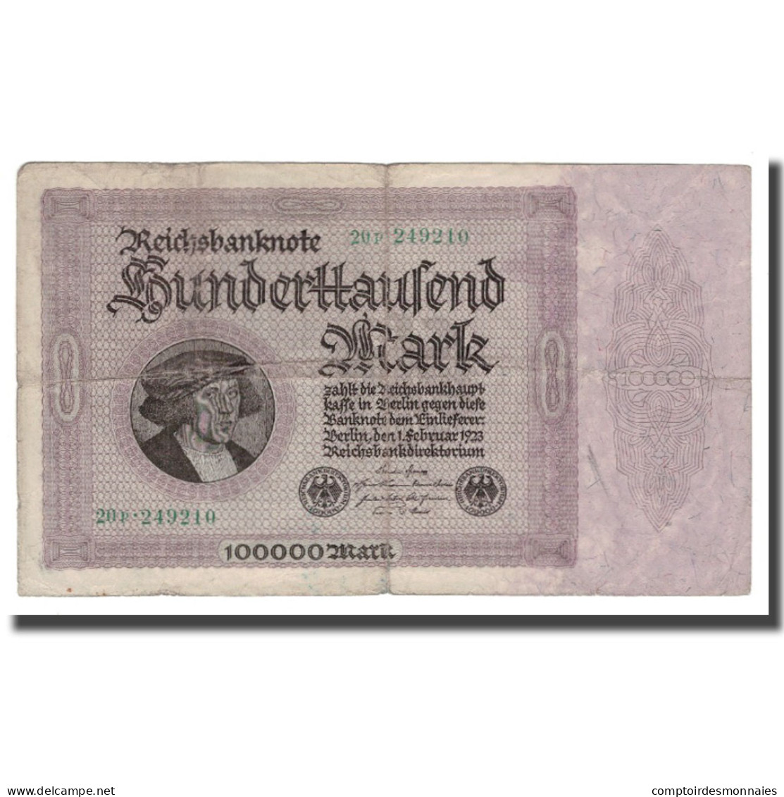 Billet, Allemagne, 100,000 Mark, 1923, 1923-02-01, KM:83a, B+ - 100000 Mark