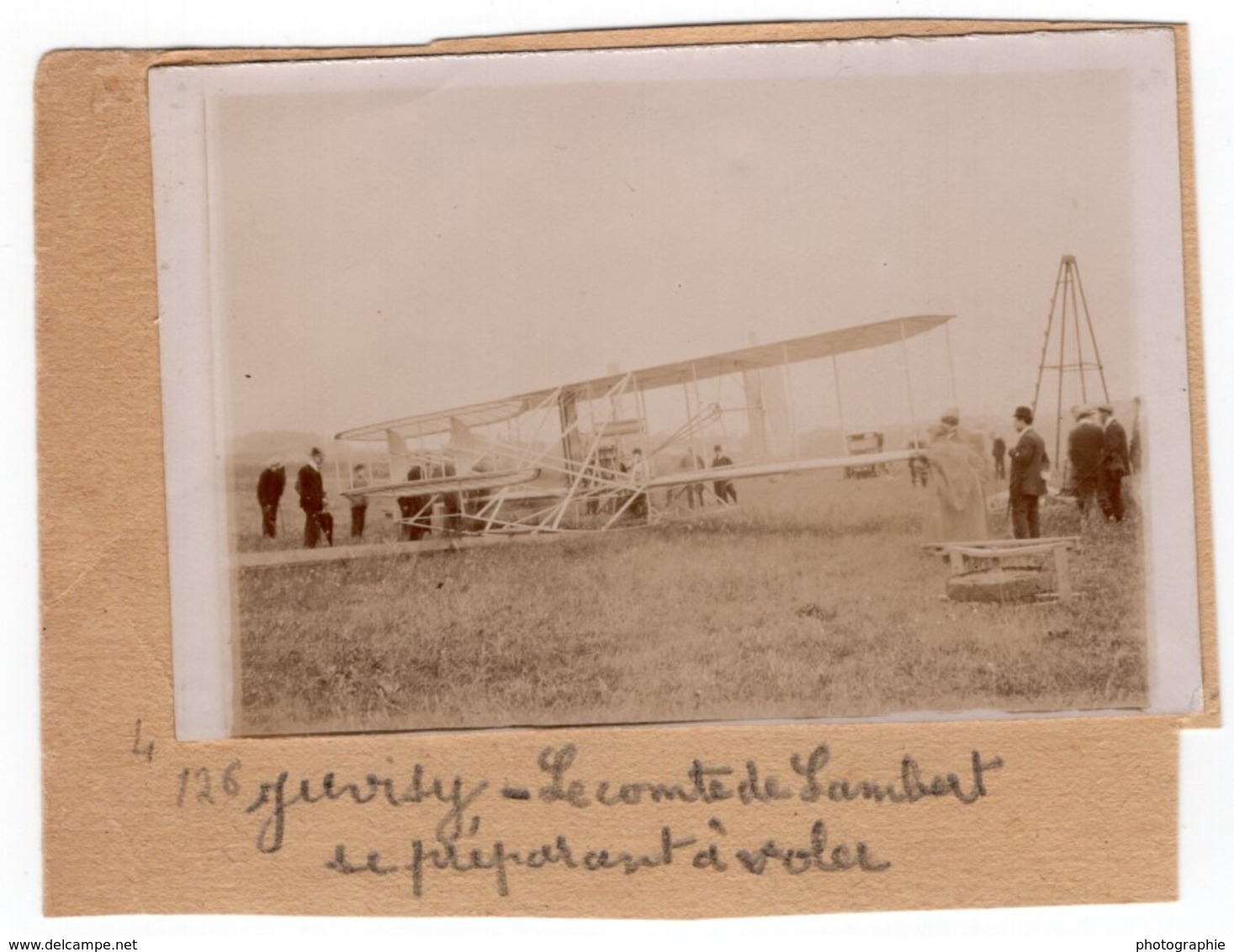 France Juvisy Aviation Comte De Lambert Biplan Wright Ancienne Photo 1909 - Luftfahrt