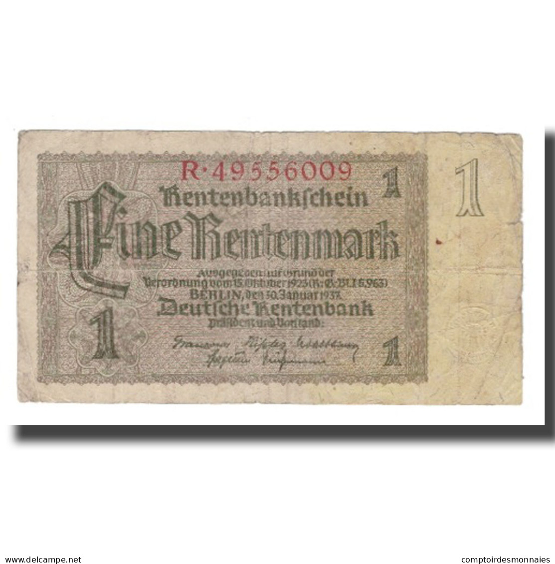 Billet, Allemagne, 1 Rentenmark, 1937, 1937-01-30, KM:173b, B+ - 1 Rentenmark