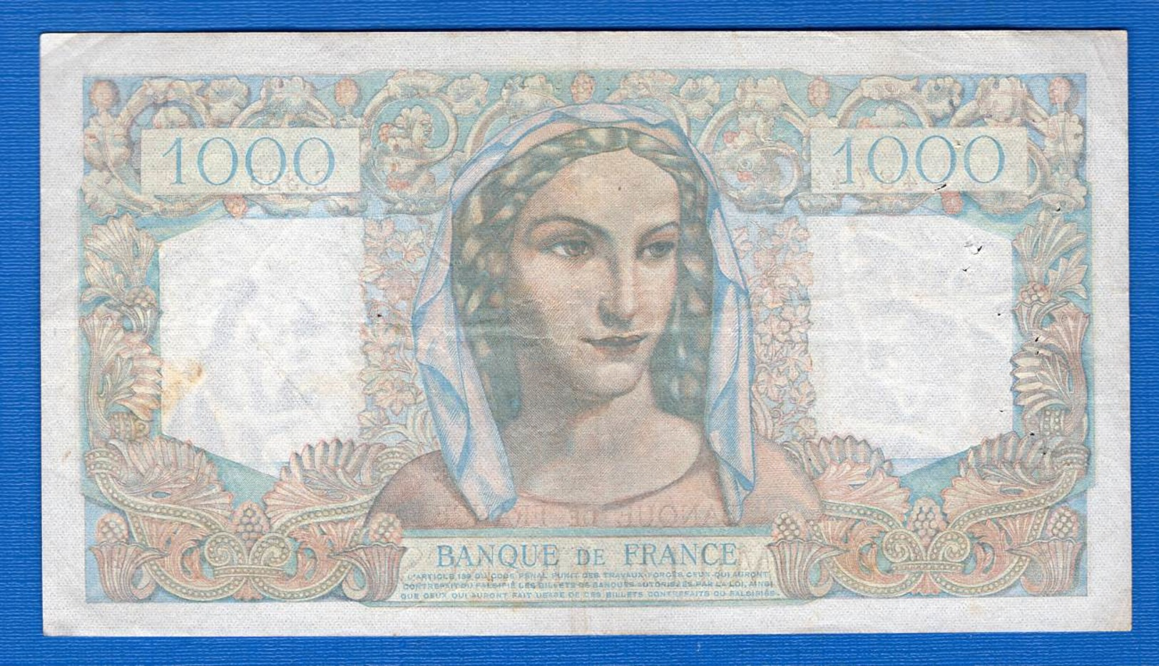1000 Fr  Du  12/9/1946 - 1 000 F 1945-1950 ''Minerve Et Hercule''