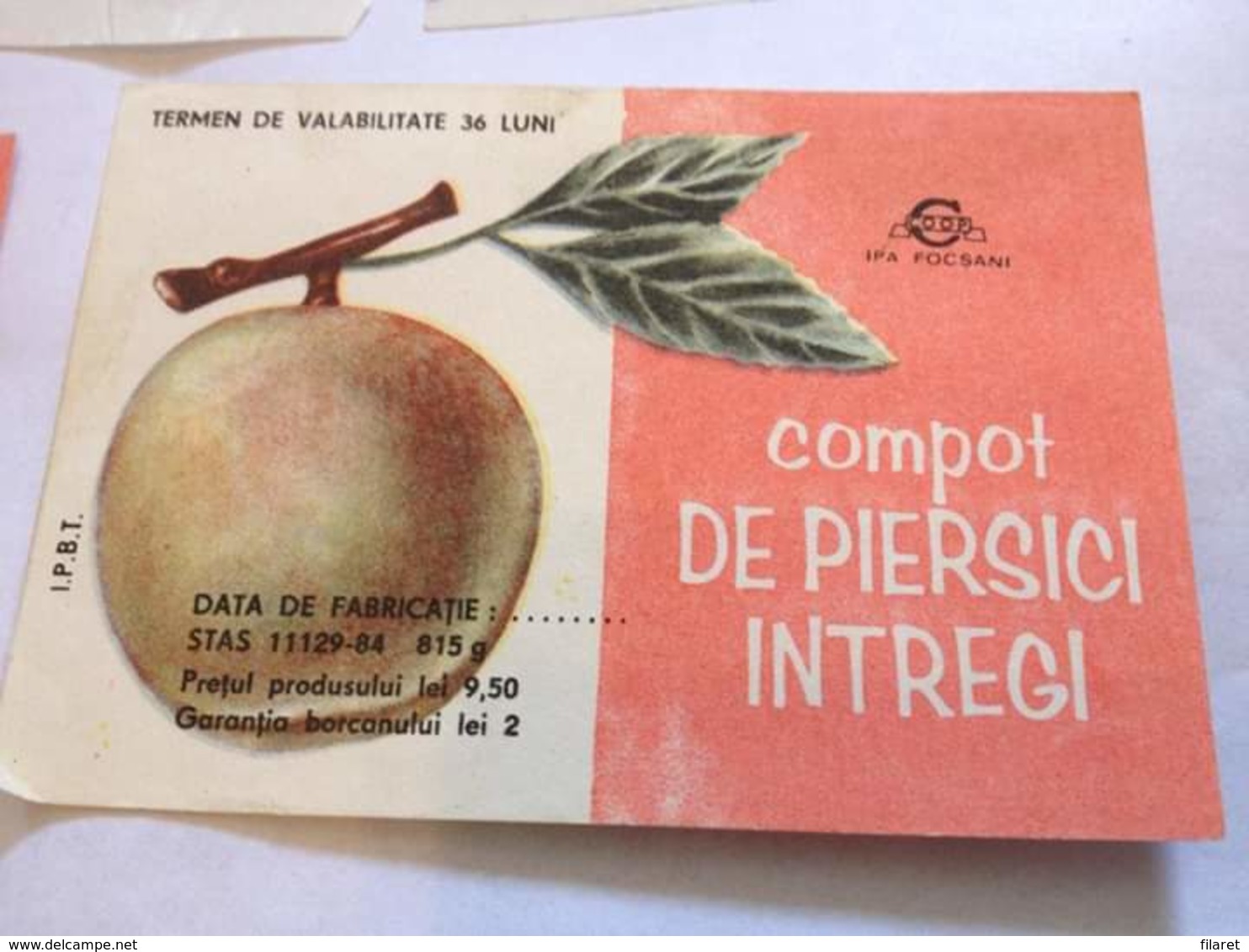 ROMANIA-COMPOTE DE PECHE/PEACHES COMPOTE-LABEL ,COMMUNIST PERIOD - Fruit En Groenten